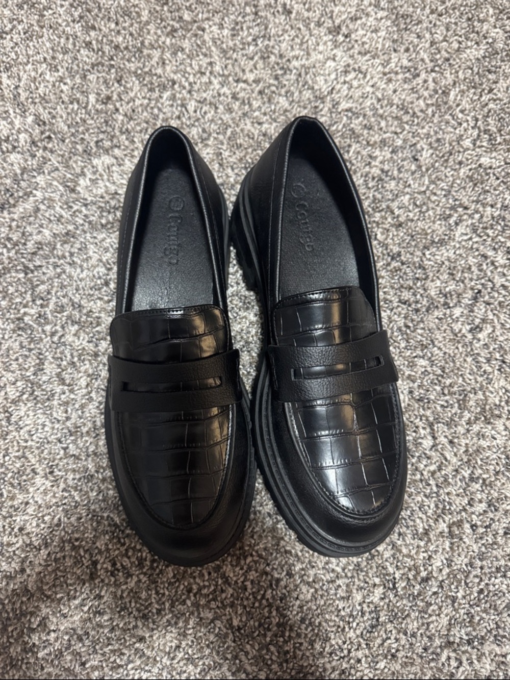 Black women’s  Croc-Embossed Penny Loafers